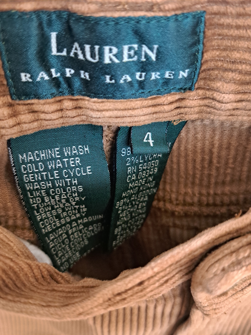 Lauren Ralph Lauren Corduroy Pants Tan Camel High Rise Stretch Tapered Size 4 - Picture 8 of 8